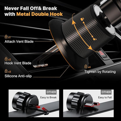 Miracase Phone Holders for Your Car with Metal Hook Clip, Air Vent Cell Phone Stand Car Mount, Universal Automobile Cradle for Garmin GPS Fit iPhone Android and All Smartphones, Dark Black