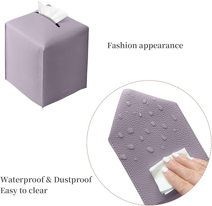 REGELETO Square Tissue Box Cover, Pu Leather Tissue Box Holder with Bottom Belt Modern Stylish Tissue Box Organizer for Bathroom, Bedroom, Hotel, Office Desk 5"X5"X5"