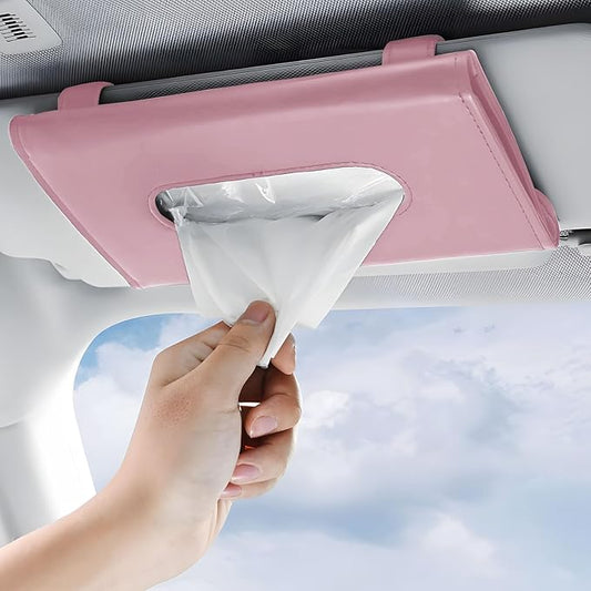 Car Tissue Holder with Ultra Soft Lotion Facial Tissues - Slim Visor Mount for Cars/Trucks/SUVs, Kleenex-Compatible Napkin Organizer (Ergonomic Design, Easy Installation)