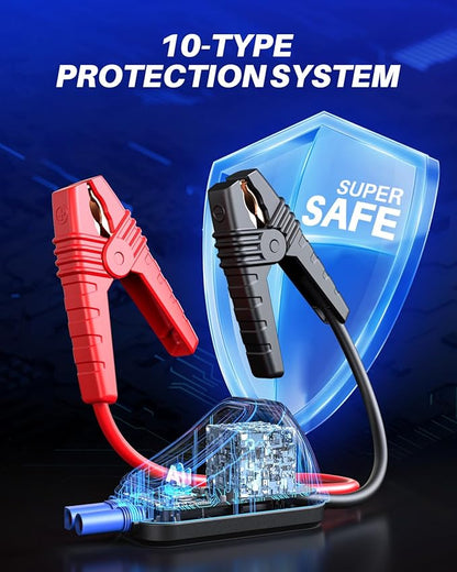 AUTOONE 6000A Car Battery Jump Starter Up to All Gas & 12L Diesel Engine, Car Battery Jumper Starter Portable 12V Jump Box with USB Output, Storage Case, LED Flashlight