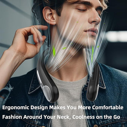 Portable Neck Fan,Hands Free Personal Wearable Bladeless Fan,6000mAh USB Rechargeable,360° Cooling,LED Display,4-Speeds,Birthday Gifts for Men Women Dad Mom,Valentines Day Gifts for Her Him (Black)