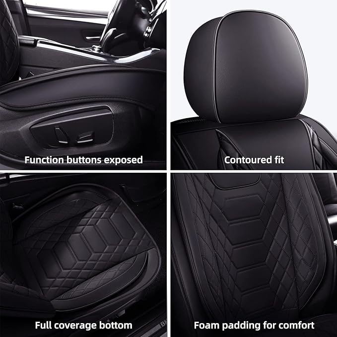 FREESOO Car Seat Covers Leather, Seat Cover Full Set Waterproof Automotive Cushion Protector Accessories Airbag Compatible Universal Fit for 5 Seats Vehicle (Black 8)