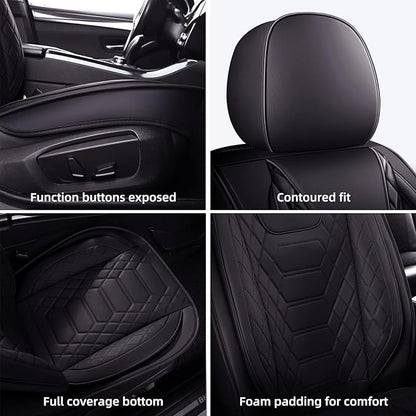 FREESOO Car Seat Covers Leather, Seat Cover Full Set Waterproof Automotive Cushion Protector Accessories Airbag Compatible Universal Fit for 5 Seats Vehicle (Black 8)