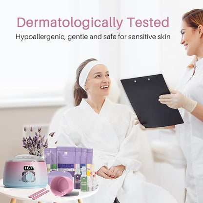 BLITZWAX Brazilian and Bikini Waxing Kit for Women, Hard Wax Warmer for Face, Legs and Body, At Home Hair Removal Kit, Beginner Friendly, Quick Heating, Pink and Blue Gradient Color