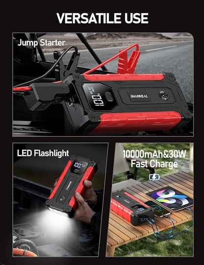 Sharmeal Car Jump Starter 7000A, Jump Starter Battery Pack with PD 30W Quick Charger, 12V Portable Jump Box (for All Gas and 12.0L Diesel) with 4 LED Light