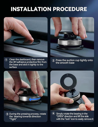 JOYROOM Magsafe Car Mount, Vacuum Car Phone Mount with Strong Magnet, 360° Metal Strut Suction Cup Phone Mount for iPhone 17 Pro Max/16 15 14 13 12 Series& Android Magsafe Case,Silver