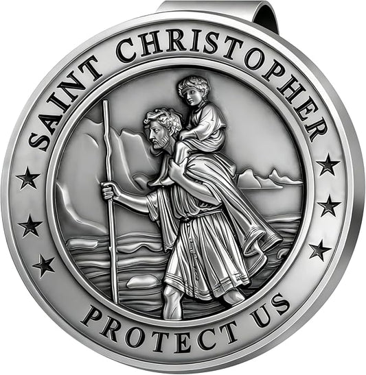 Saint Christopher Visor Clip, Metal St. Christopher Medal for Car, Talisman for Safety, Automotive Visor Accessories, Gift for Drivers, Families, Friends