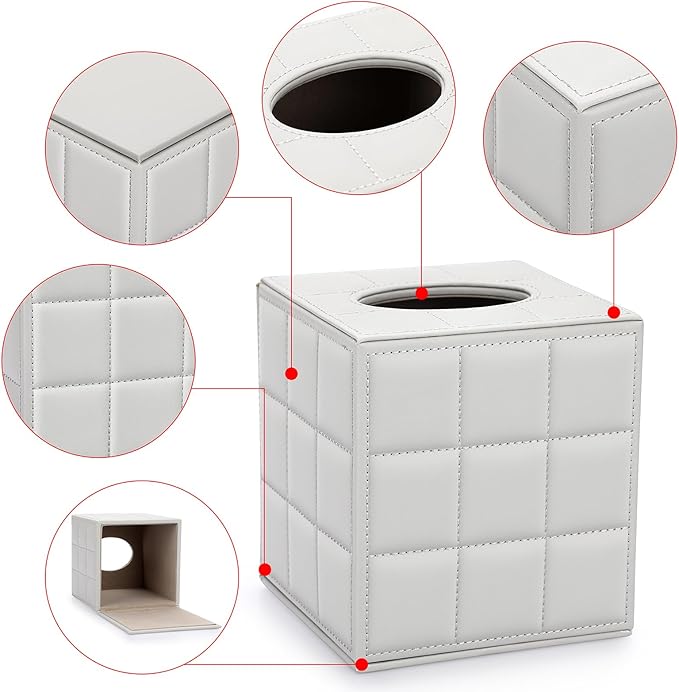 Sumnacon Tissue Box Cover Square Tissue Box Stylish PU Tissue Box Holder with Magnetic Bottom, Cube Leather Tissue Cover for Living Room Bathroom Table Desk Home Office Car, Light Grey