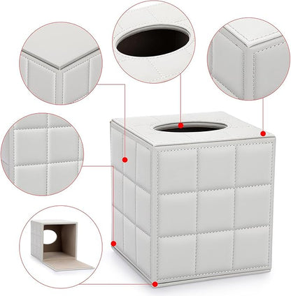 Sumnacon Tissue Box Cover Square Tissue Box Stylish PU Tissue Box Holder with Magnetic Bottom, Cube Leather Tissue Cover for Living Room Bathroom Table Desk Home Office Car, Light Grey