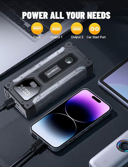 Sharmeal Car Battery Jump Starter 6000A, Jump Starter Battery Pack for All Gas and 10.0L Diesel, 12V Portable Jump Box with LED Light