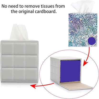 Sumnacon Tissue Box Cover Square Tissue Box Stylish PU Tissue Box Holder with Magnetic Bottom, Cube Leather Tissue Cover for Living Room Bathroom Table Desk Home Office Car, Light Grey
