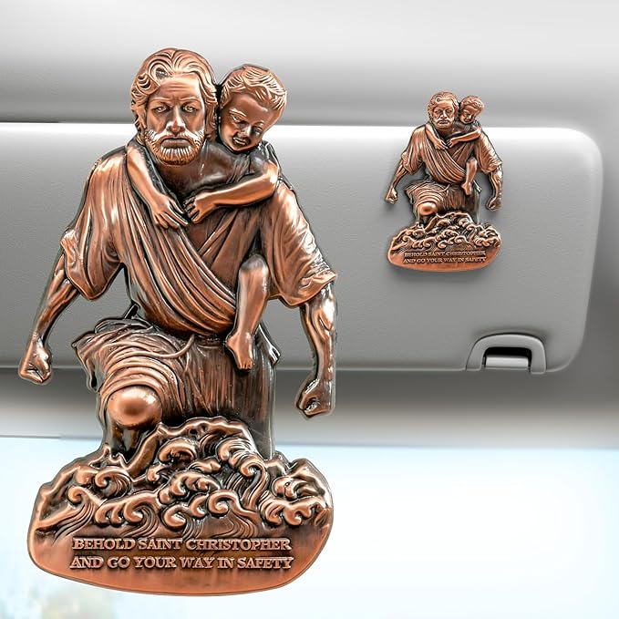 St Christopher Medal for Car, Metal Saint Christopher Visor Clip, Talisman for Safety, Automotive Visor Accessories, Gift for Drivers, Families, Friends