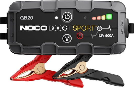 NOCO Boost GB20: 500A UltraSafe Jump Starter – 12V Lithium Battery Booster Pack, Portable Jump Box, Power Bank & Jumper Cables - for 4.0L Gas Engines