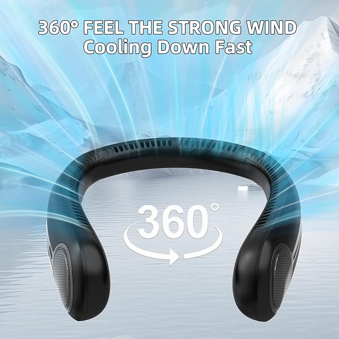 Portable Neck Fan,Hands Free Personal Wearable Bladeless Fan,6000mAh USB Rechargeable,360° Cooling,LED Display,4-Speeds,Birthday Gifts for Men Women Dad Mom,Valentines Day Gifts for Her Him (Black)