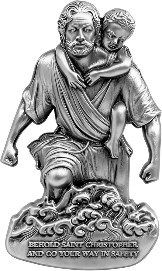 St Christopher Medal for Car Sun Visor, Metal Saint Christopher Car Visor Clip, Talisman for Safety, Automotive Visor Accessories, Gift for Drivers, Families, Friends, Men, Women