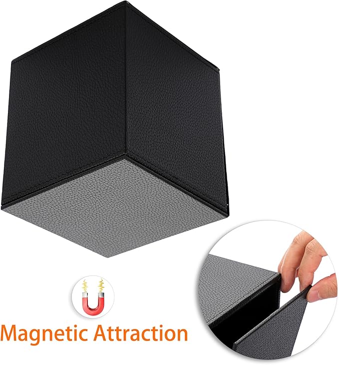 Sumnacon Tissue Box Cover Square Tissue Box Stylish PU Tissue Box Holder with Magnetic Bottom,Leather Cube Tissue Cover for Living Room Bathroom Bedroom Table Desk Home Office Car, Black