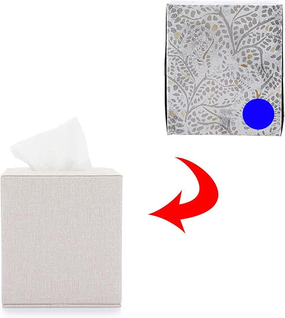 Sumnacon Square Linen Tissue Box Cover - Stylish Cube Tissue Box Holder with Magnetic Bottom, Decorative Tissue Box for Vanity Toilet Tank Dresser Night Stand Table Countertop Office Car, Beige