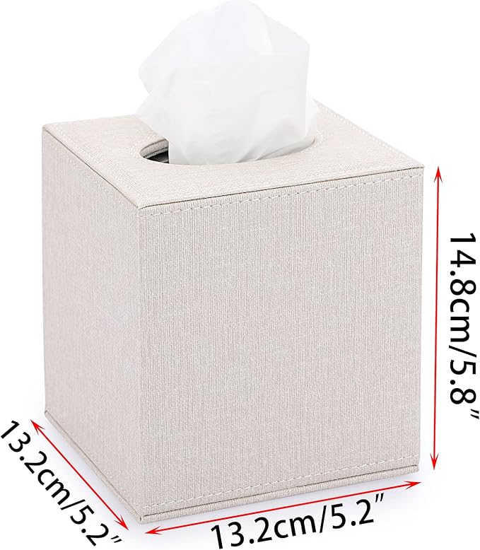 Sumnacon Square Linen Tissue Box Cover - Stylish Cube Tissue Box Holder with Magnetic Bottom, Decorative Tissue Box for Vanity Toilet Tank Dresser Night Stand Table Countertop Office Car, Beige