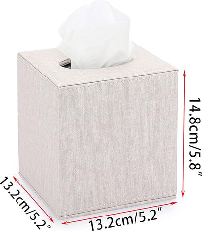 Sumnacon Square Linen Tissue Box Cover - Stylish Cube Tissue Box Holder with Magnetic Bottom, Decorative Tissue Box for Vanity Toilet Tank Dresser Night Stand Table Countertop Office Car, Beige