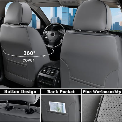 Coverado Car Seat Cover Full Set, Front and Back Seat Covers for Cars, 5 Seats Luxury Leather Seat Covers, Waterproof Car Seat Protectors, Driver Seat Cushions Fit for Most Vehicles, Gray