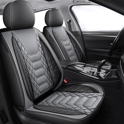 FREESOO Car Seat Covers Leather Seat Cover Full Set Automotive Seat Cover Protector Accessories Airbag Compatible Universal Fit for 5 Seats Black Grey