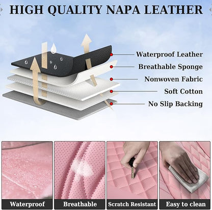 Coverado Seat Covers, Car Front Seat Covers with Backrest, Nappa Leather Car Seat Protectors,Waterproof &Breathable,Anti-Slip Automotive Seat Cushion, Universal Fit for Most Vehicles Pink