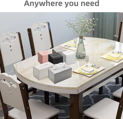 REGELETO Pu Leather Tissue Box Cover, Rectangular Holder with Bottom Belt - Modern Decorative Organizer for Bathroom, Car, Bedroom, Hotel, Office (Grey)