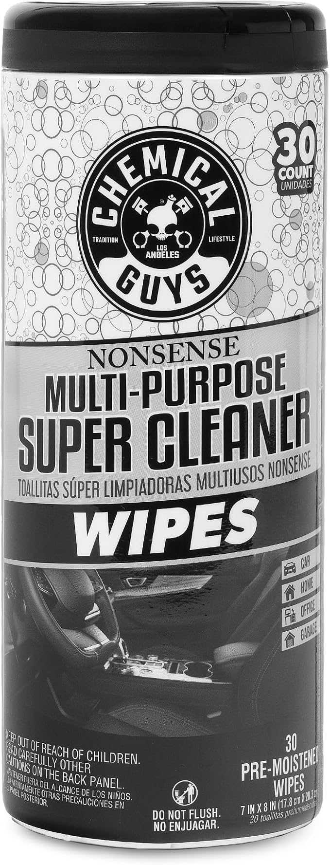 Chemical Guys Nonsense All Purpose Cleaner Wipes - 30 Count Canister For Car Interior And Exterior - Safe On Vinyl, Rubber, Plastic, Leather, Carpet, Upholstery, And More - Residue-Free Cleaning Power