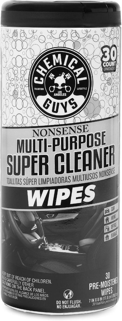 Chemical Guys Nonsense All Purpose Cleaner Wipes - 30 Count Canister For Car Interior And Exterior - Safe On Vinyl, Rubber, Plastic, Leather, Carpet, Upholstery, And More - Residue-Free Cleaning Power