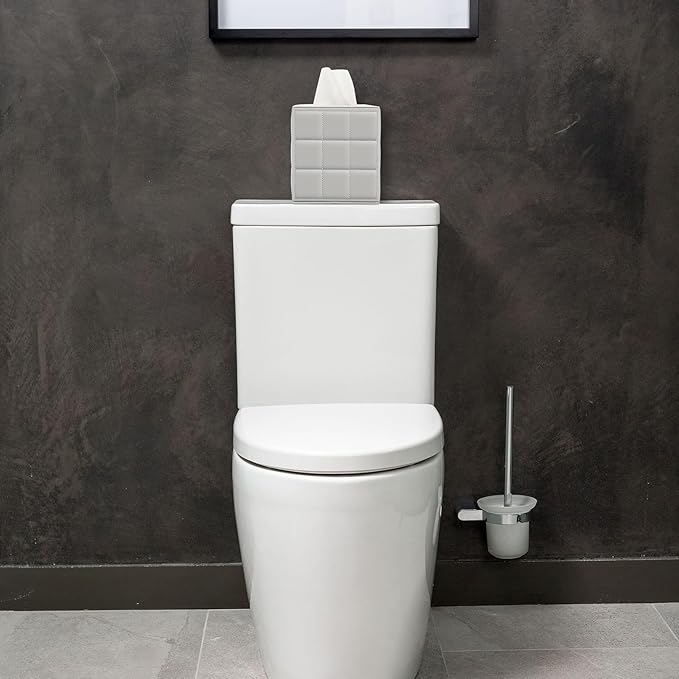 Sumnacon Tissue Box Cover Square Tissue Box Stylish PU Tissue Box Holder with Magnetic Bottom, Cube Leather Tissue Cover for Living Room Bathroom Table Desk Home Office Car, Light Grey