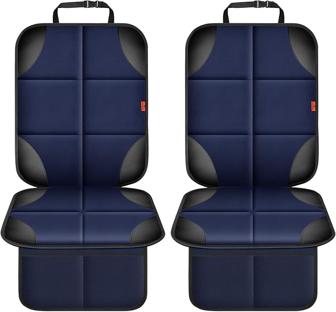 Car Seat Protector 1 Pack Car Seat Cushion Mat Thickest Padding,Waterproof 600D Fabric Car Seat Covers for Non-Slip Backing Mesh Pockets for Baby and Pet (Blue, 2 Pcs)