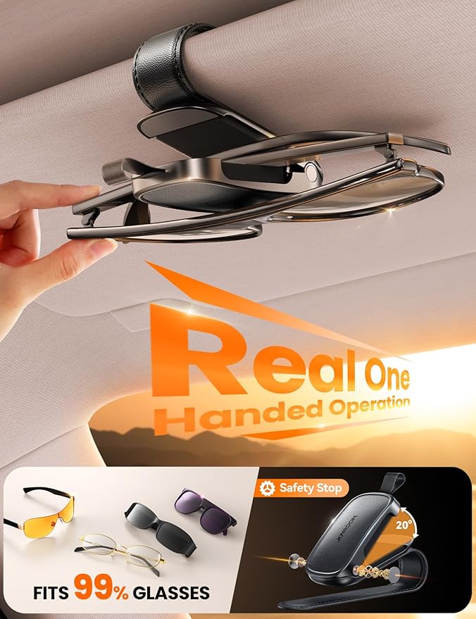 JOYROOM Sunglass Holder for Car Visor Clip 2026 Gadgets for Men& Car Accessories for Women [Real One-Handed Operation][Soft Foam Protection][Non-Slip] Magnetic Sunglasses Organizer Essentials Car Gift
