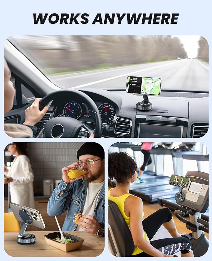 Suction Phone Mount for Car Dashboard/Windshield - 360°Adjustable Magnetic Phone Holder for Car, Foldable Car Phone Holder for iPhone 17/16/15/14/13/12 Series (Carbon Fiber & Aluminum Alloy)