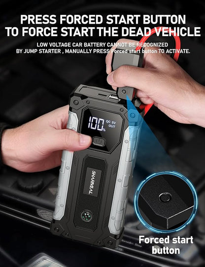 Sharmeal Car Battery Jump Starter 6000A, Jump Starter Battery Pack for All Gas and 10.0L Diesel, 12V Portable Jump Box with LED Light