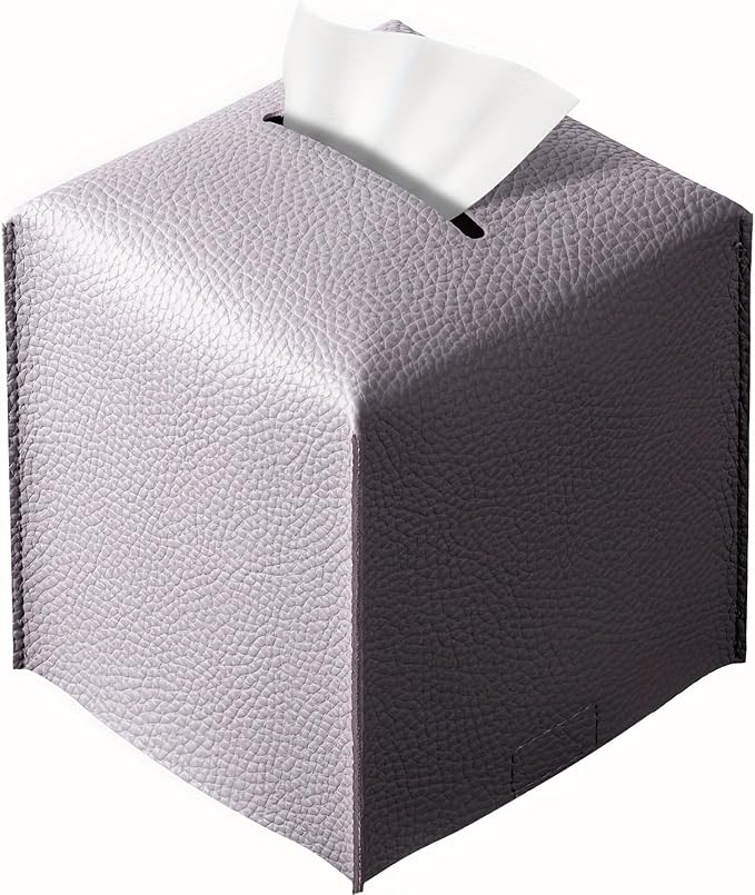 REGELETO Square Tissue Box Cover, Pu Leather Tissue Box Holder with Bottom Belt Modern Stylish Tissue Box Organizer for Bathroom, Bedroom, Hotel, Office Desk 5"X5"X5"