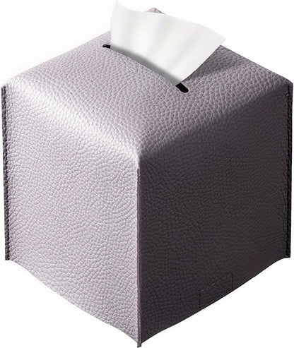 REGELETO Square Tissue Box Cover, Pu Leather Tissue Box Holder with Bottom Belt Modern Stylish Tissue Box Organizer for Bathroom, Bedroom, Hotel, Office Desk 5"X5"X5"