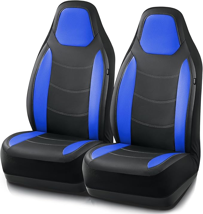 Road Comforts Car Seat Cover, Leather Car Seat Covers, Automotive High Back Front Car Seat Covers, Airbag Compatible, Universal Fit for Most Cars (Blue)
