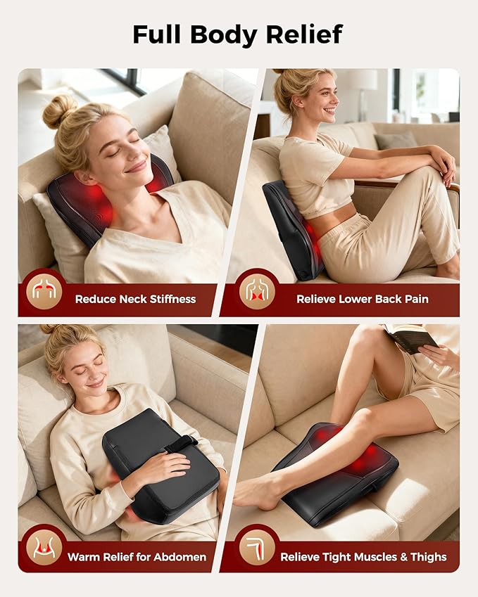 Neck Massager with Heat, Shiatsu Back and Neck Massagers, 3D Deep Tissue Massage Pillow for Back, Shoulder, Leg Pain Relief, Gifts for Mom Dad Wife, with Delicate Package & Card