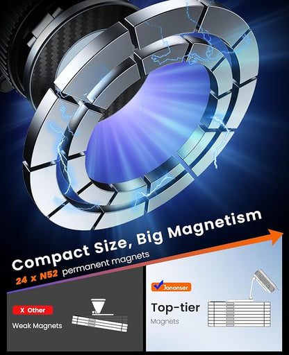 Suction Phone Mount for Car Dashboard/Windshield - 360°Adjustable Magnetic Phone Holder for Car, Foldable Car Phone Holder for iPhone 17/16/15/14/13/12 Series (Carbon Fiber & Aluminum Alloy)