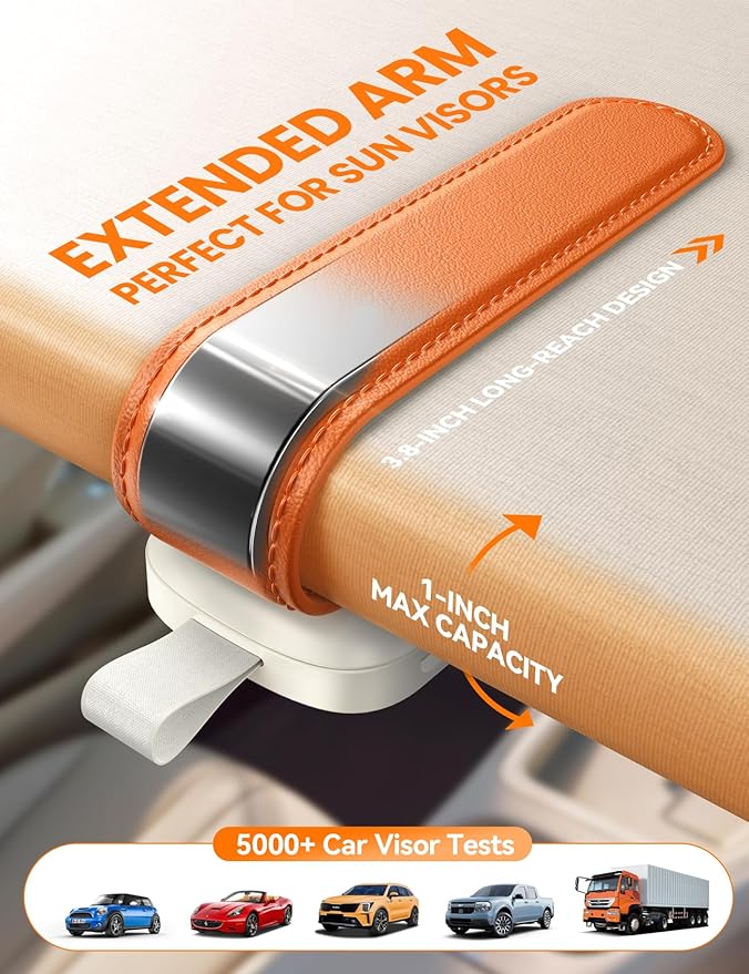 Sunglass Holder for Car Visor Clip [Real One-Handed Operation] [Soft Foam Protection] [Non-Slip] Magnetic Sunglasses Holder Car Visor Organizer & Accessories Interior Gift for Women Men (Orange)