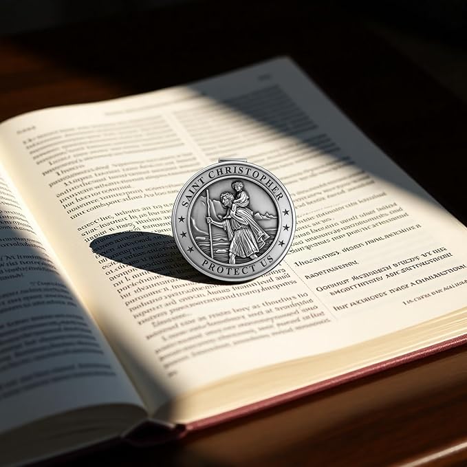 St Christopher Medal for Car 2 Pack, Metal Saint Christopher Visor Clip, Talisman for Safety, Automotive Visor Accessories, Gift for Drivers, Families, Friends