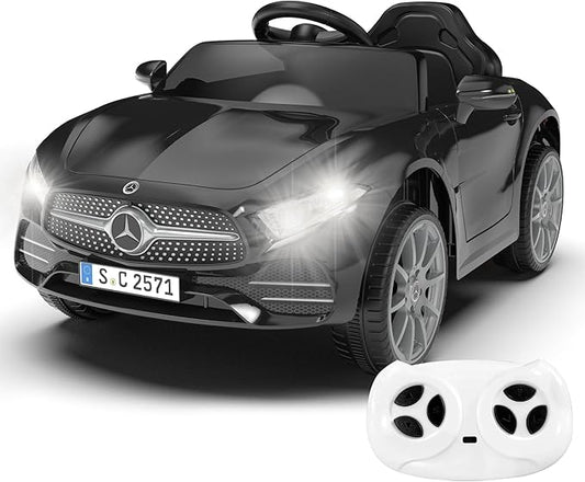 12V Kids Ride On Car with 2.4G Remote Control,Battery Powered Electric Car Ride On Vehicle Double Doors, Safety Belt,LED Light (SC-Black)