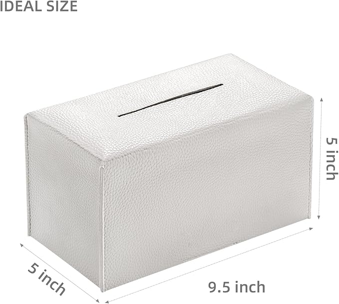 REGELETO Rectangular Tissue Box Cover, Pu Leather Rectangle Tissue Box Holder with Bottom Belt Modern Stylish Tissue Box Organizer for Home, Car, Hotel, Office 9.5"X5"X5" (Off-White)
