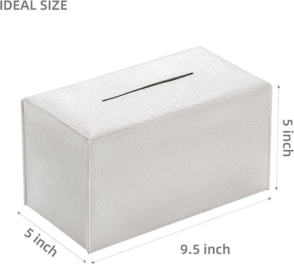 REGELETO Rectangular Tissue Box Cover, Pu Leather Rectangle Tissue Box Holder with Bottom Belt Modern Stylish Tissue Box Organizer for Home, Car, Hotel, Office 9.5"X5"X5" (Off-White)