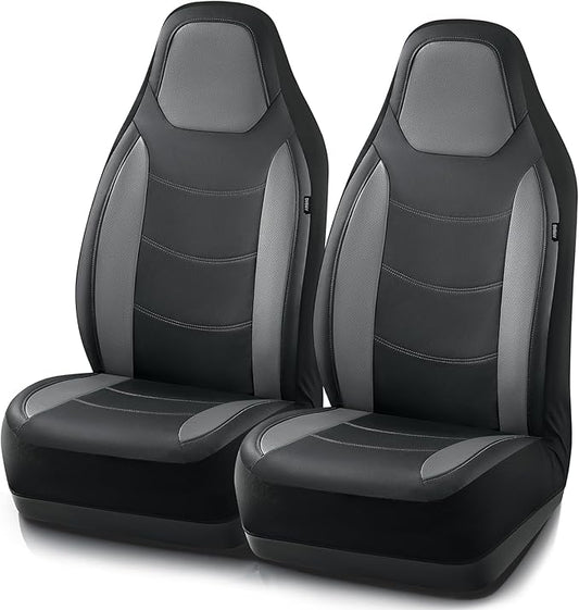 Road Comforts Car Seat Cover, Leather Car Seat Covers, Automotive High Back Car Seat Covers, Airbag Compatible, Universal Fit for Most Cars (Gray)
