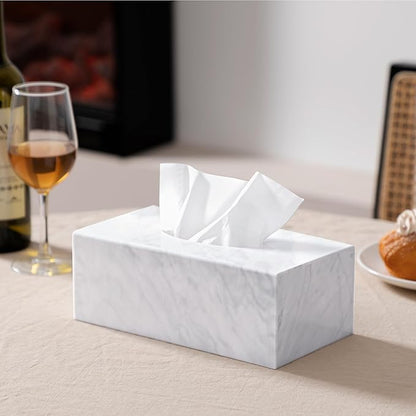 HBlife Acrylic Tissue Box Cover with Magnetic Bottom, Marble Pattern Dryer Sheet & Mask Holder for Car, Bathroom, Office - Rectangular, 9.84 x 5.02 x 3.54 Inches
