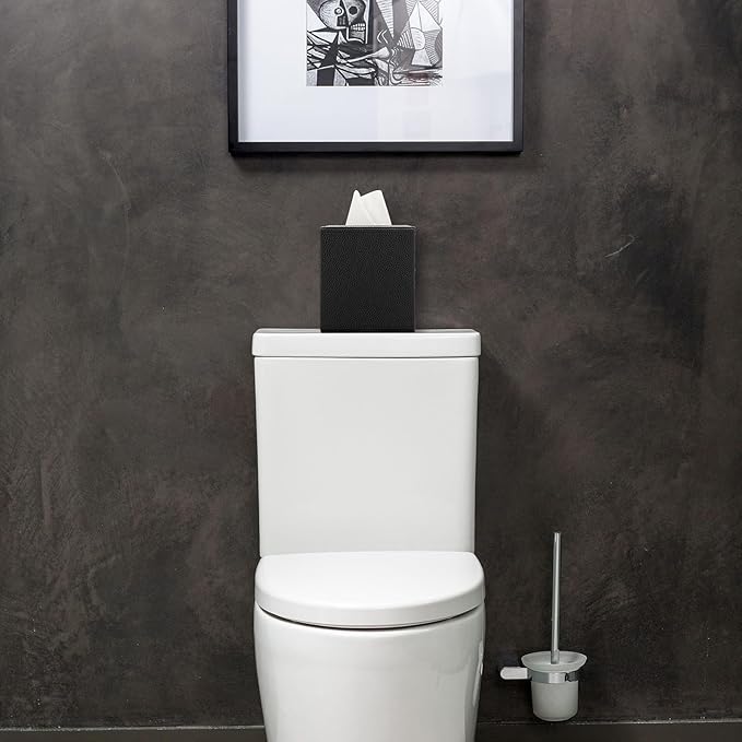 Sumnacon Tissue Box Cover Square Tissue Box Stylish PU Tissue Box Holder with Magnetic Bottom,Leather Cube Tissue Cover for Living Room Bathroom Bedroom Table Desk Home Office Car, Black