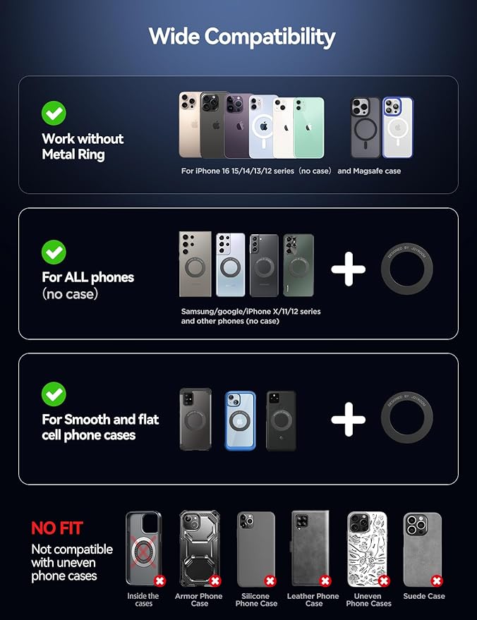 JOYROOM Magsafe Car Mount, Vacuum Car Phone Mount with Strong Magnet, 360° Metal Strut Suction Cup Phone Mount for iPhone 17 Pro Max/16 15 14 13 12 Series& Android Magsafe Case,Silver