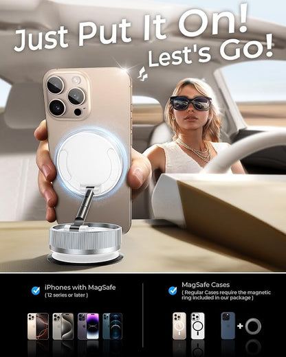 Vacuum Magnetic Phone Holder Stand [89+LBS Strongest Suction & 24*N55 Ultra Magnetic] 360° Adjustable Car Phone Mount for MagSafe Suction Cup, Compatible with Car/Gym/Mirror for iPhone 16 15