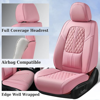 Coverado Seat Covers, Car Front Seat Covers with Backrest, Nappa Leather Car Seat Protectors,Waterproof &Breathable,Anti-Slip Automotive Seat Cushion, Universal Fit for Most Vehicles Pink